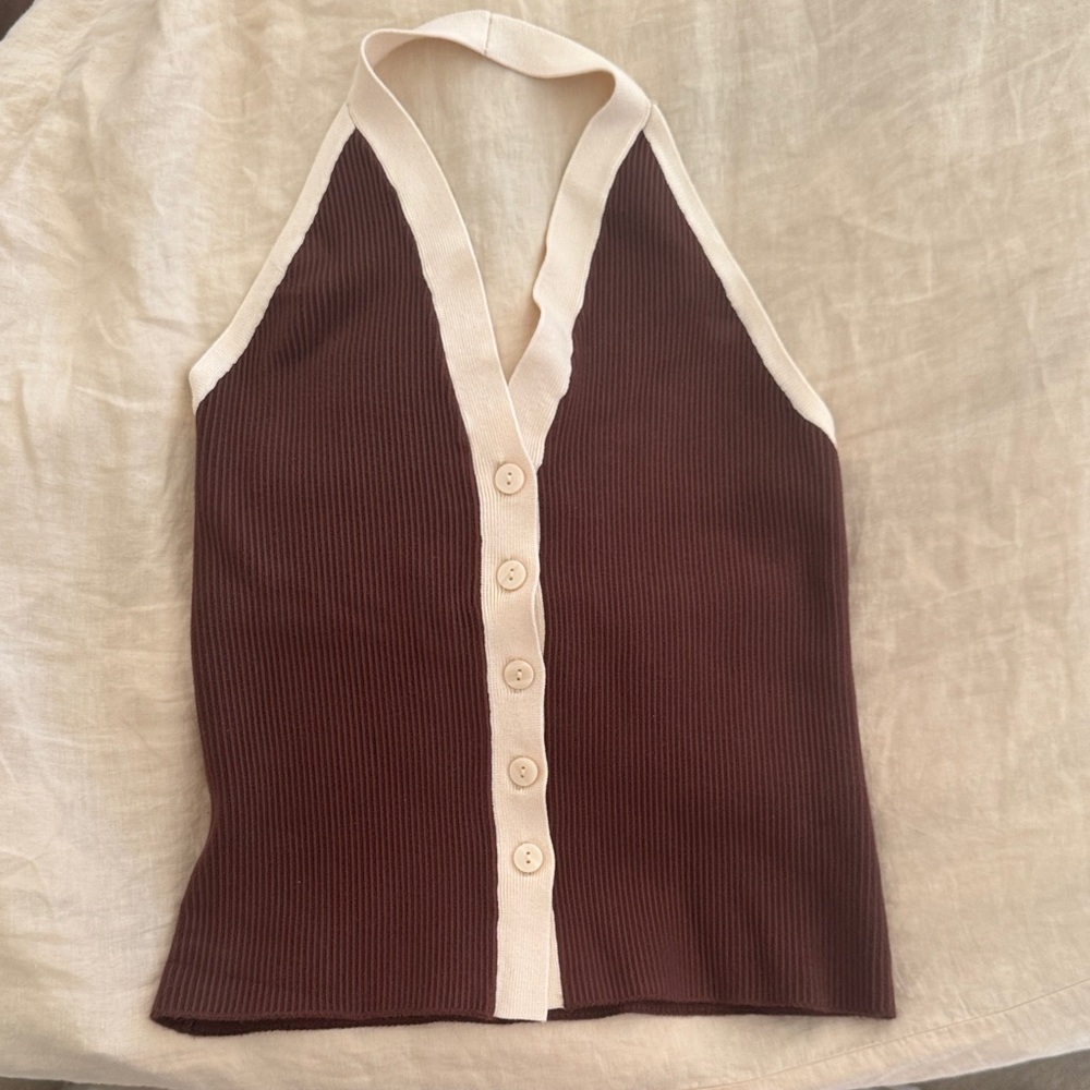 Abercrombie & Fitch Brown and Cream Buttoned Tank Top